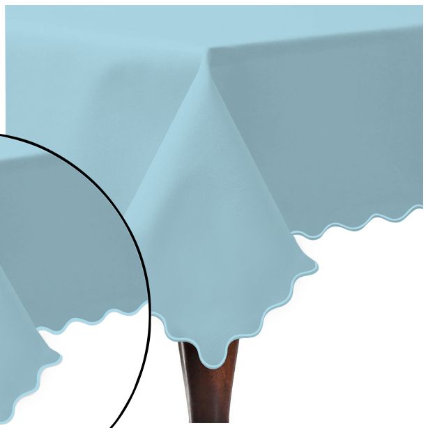 Scallop Embroidery Sateen Cotton Solid Table Cloth - Light Blue