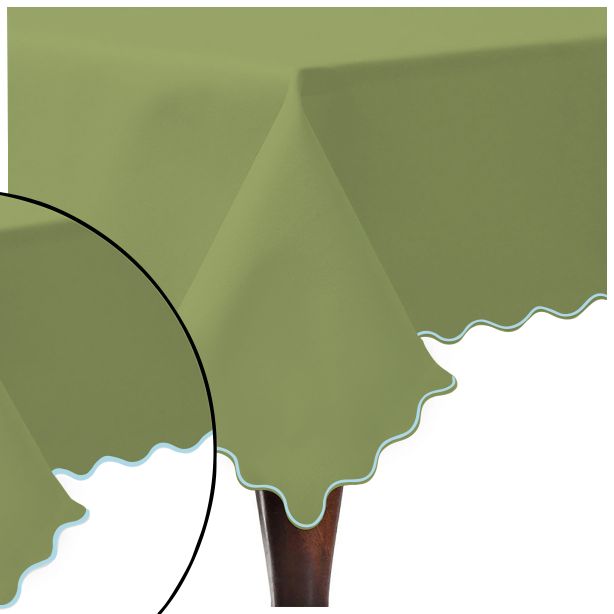 Scallop Embroidery Sateen Cotton Solid Table Cloth - Sage