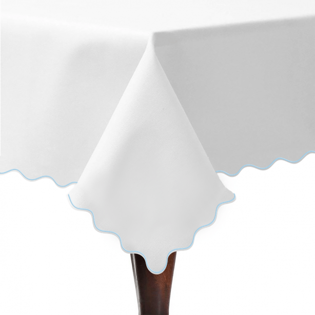 Scallop Embroidery Sateen Poly Cotton Solid Table Cloth