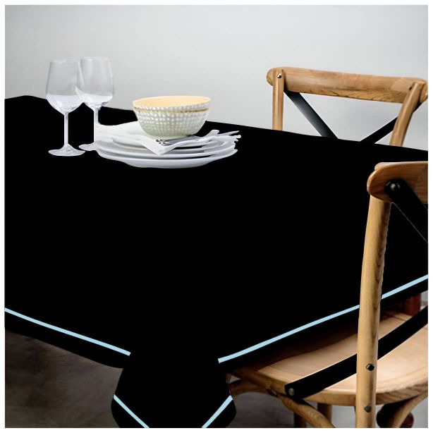 Single Embroidery Border Sateen Cotton Solid Table Cloth - Black