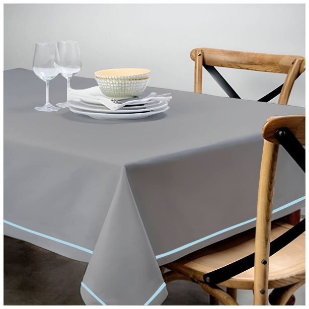 Single Embroidery Border Sateen Cotton Solid Table Cloth - Light Grey