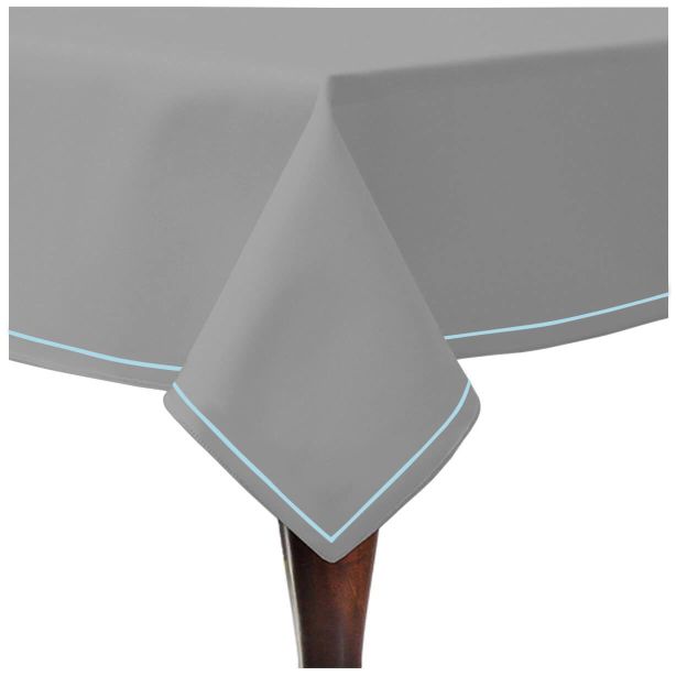 Single Embroidery Border Sateen Cotton Solid Table Cloth - Light Grey