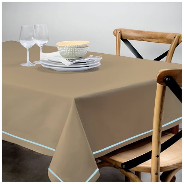 Single Embroidery Border Sateen Cotton Solid Table Cloth - Taupe