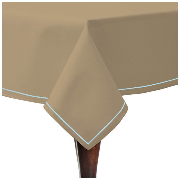 Single Embroidery Border Sateen Cotton Solid Table Cloth - Taupe