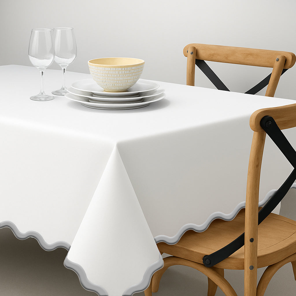 Applique Scalloped Embroidery Cotton Table Cloth