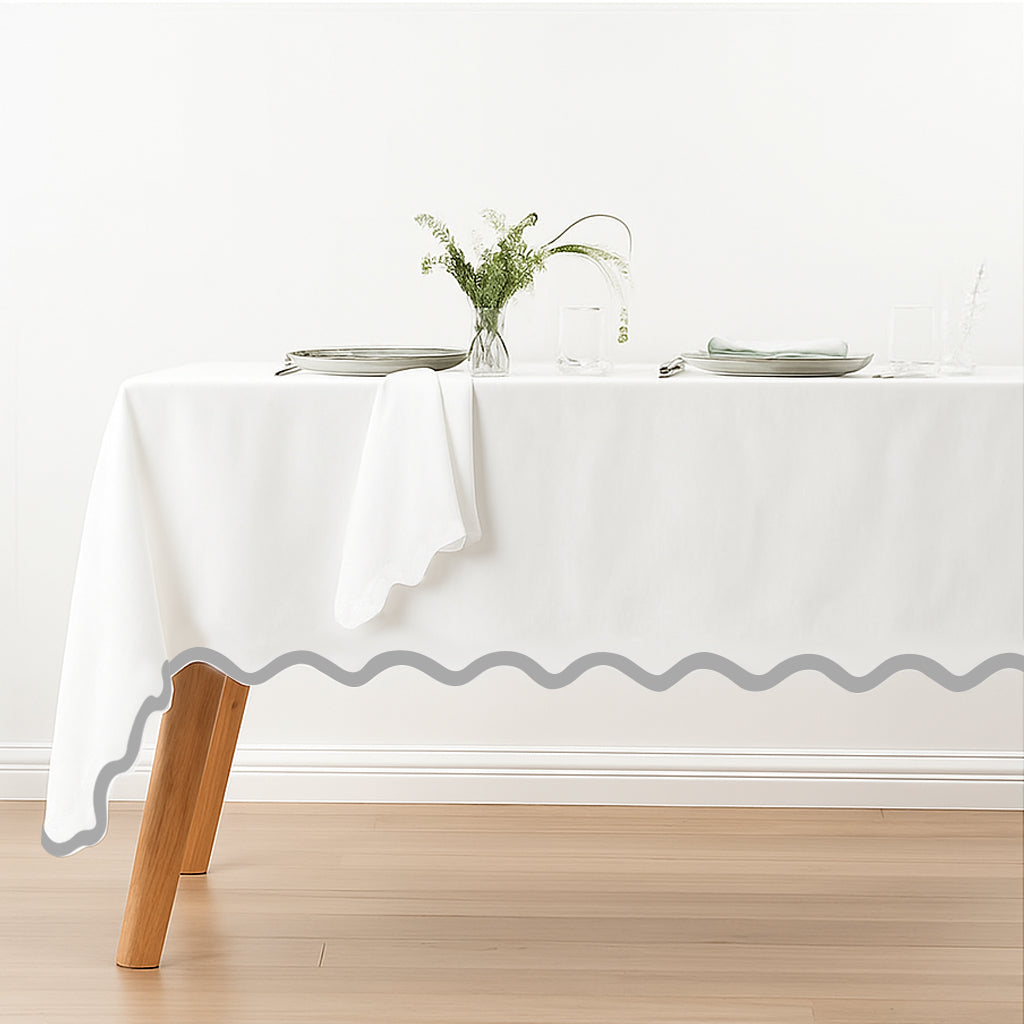 Applique Scalloped Embroidery Cotton Table Cloth