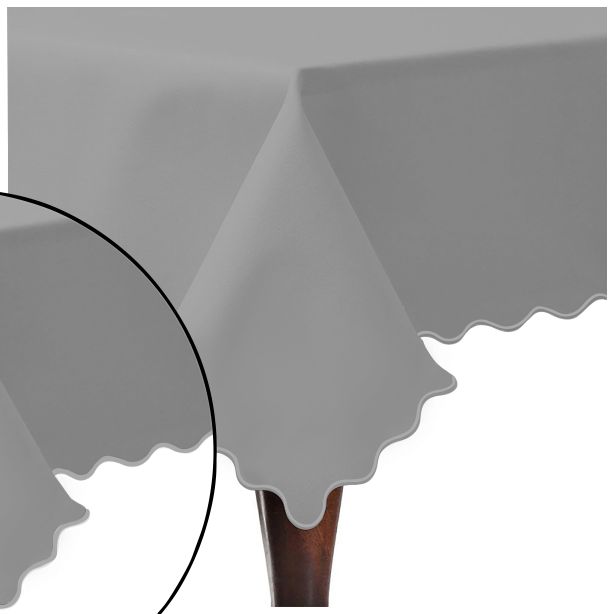 Scallop Embroidery Sateen Cotton Solid Table Cloth - Light Grey