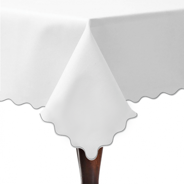 Scallop Embroidery Sateen Poly Cotton Solid Table Cloth