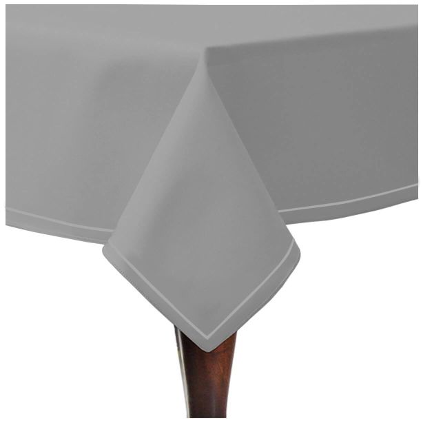 Single Embroidery Border Sateen Cotton Solid Table Cloth - Light Grey