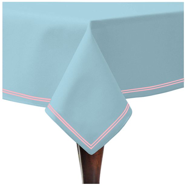 Double Embroidery Border Sateen Cotton Solid Table Cloth - Light Blue