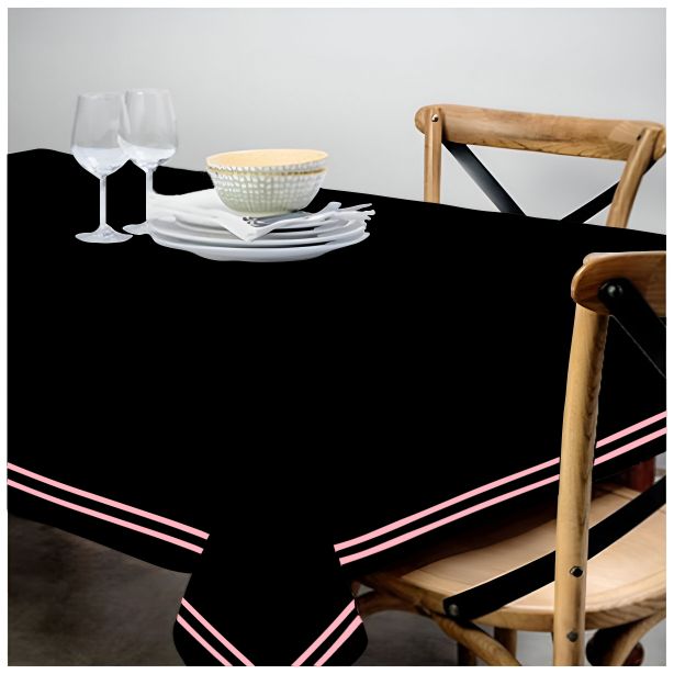 Double Embroidery Border Sateen Cotton Solid Table Cloth - Black
