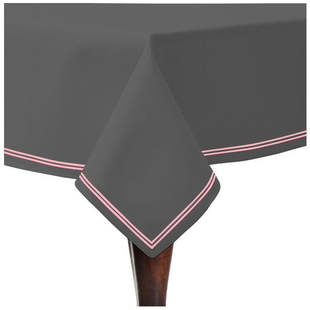 Double Embroidery Border Sateen Cotton Solid Table Cloth - Dark Grey