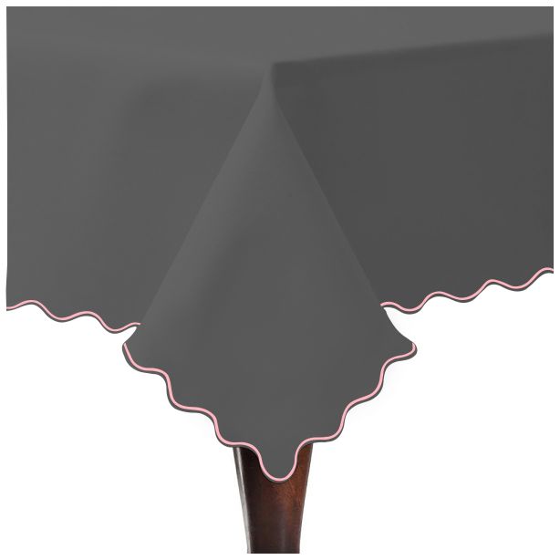 Scallop Embroidery Sateen Cotton Solid Table Cloth - Dark Grey