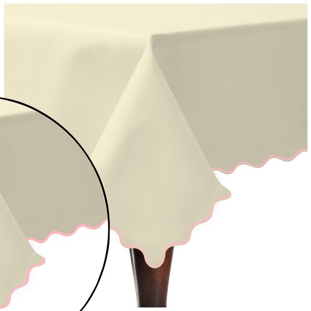 Scallop Embroidery Sateen Cotton Solid Table Cloth - Ivory