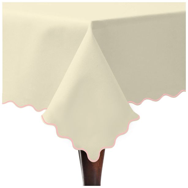 Scallop Embroidery Sateen Cotton Solid Table Cloth - Ivory