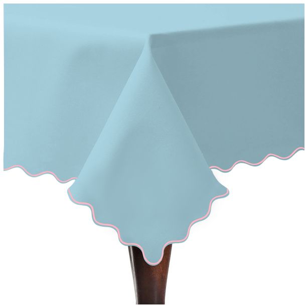 Scallop Embroidery Sateen Cotton Solid Table Cloth - Light Blue