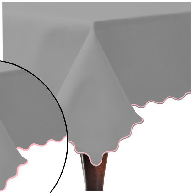 Scallop Embroidery Sateen Cotton Solid Table Cloth - Light Grey