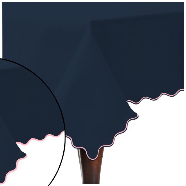 Scallop Embroidery Sateen Cotton Solid Table Cloth - Navy