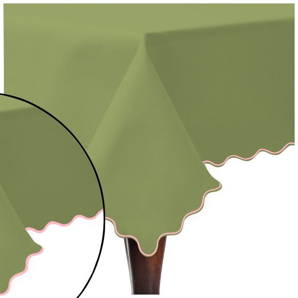 Scallop Embroidery Sateen Cotton Solid Table Cloth - Sage