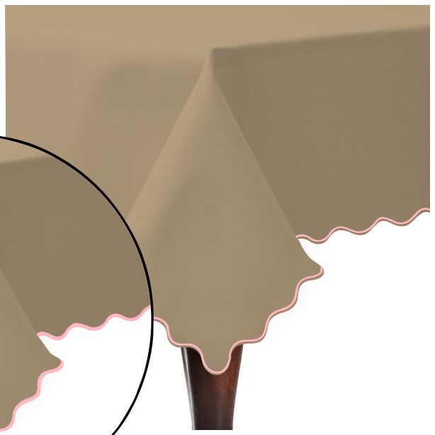 Scallop Embroidery Sateen Cotton Solid Table Cloth - Taupe