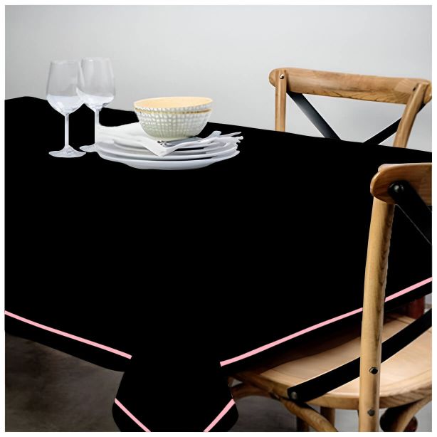 Single Embroidery Border Sateen Cotton Solid Table Cloth - Black