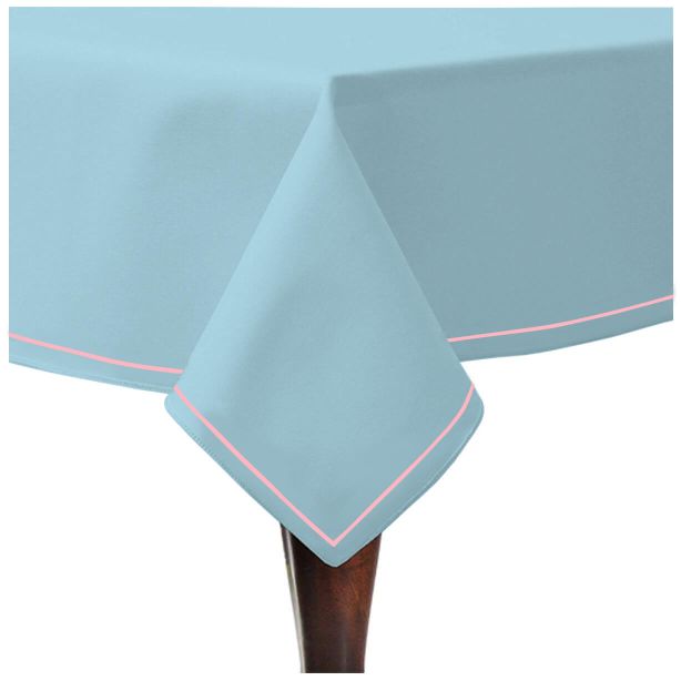 Single Embroidery Border Sateen Cotton Solid Table Cloth - Light Blue