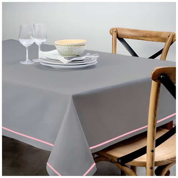 Single Embroidery Border Sateen Cotton Solid Table Cloth - Light Grey