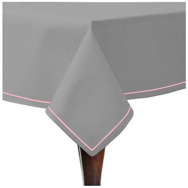 Single Embroidery Border Sateen Cotton Solid Table Cloth - Light Grey