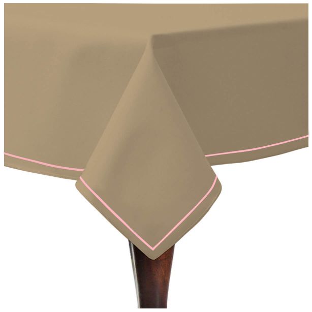 Single Embroidery Border Sateen Cotton Solid Table Cloth - Taupe