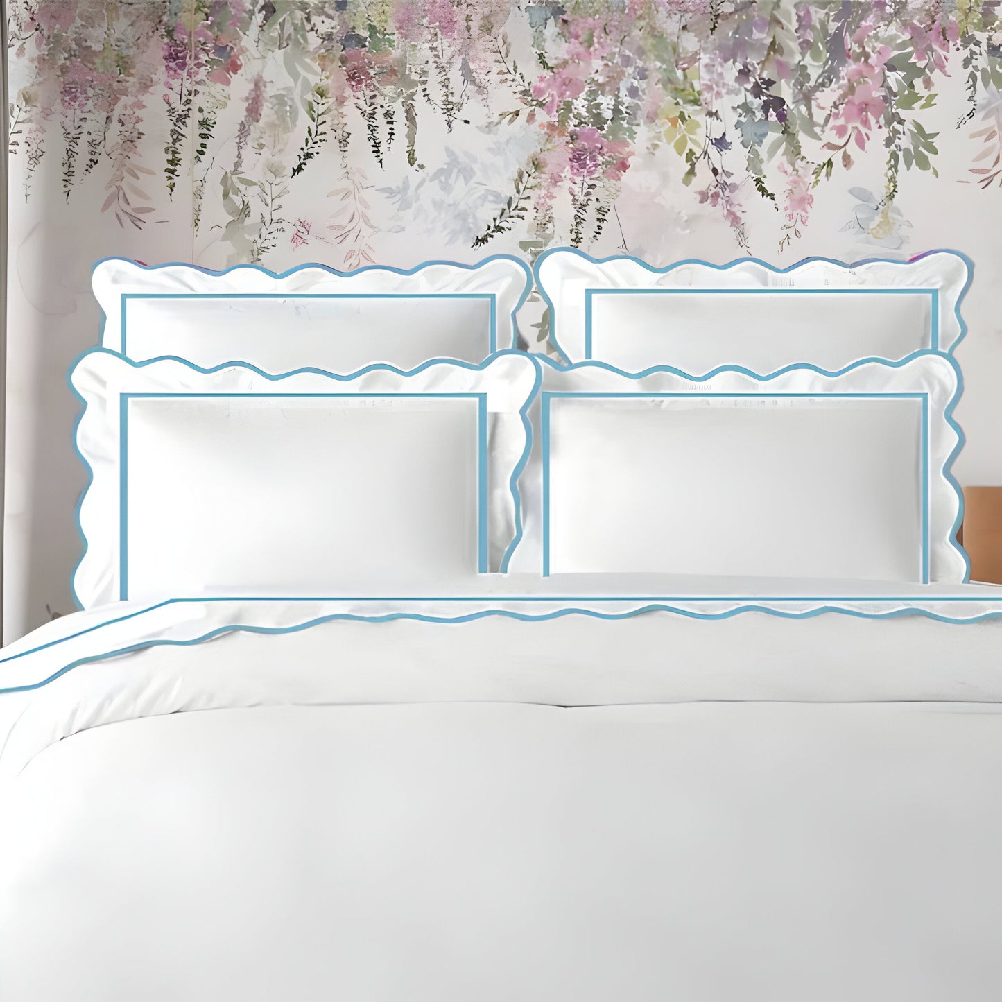 400TC Cotton Scallop Embroidery & Border Sateen Solid Duvet Cover Set