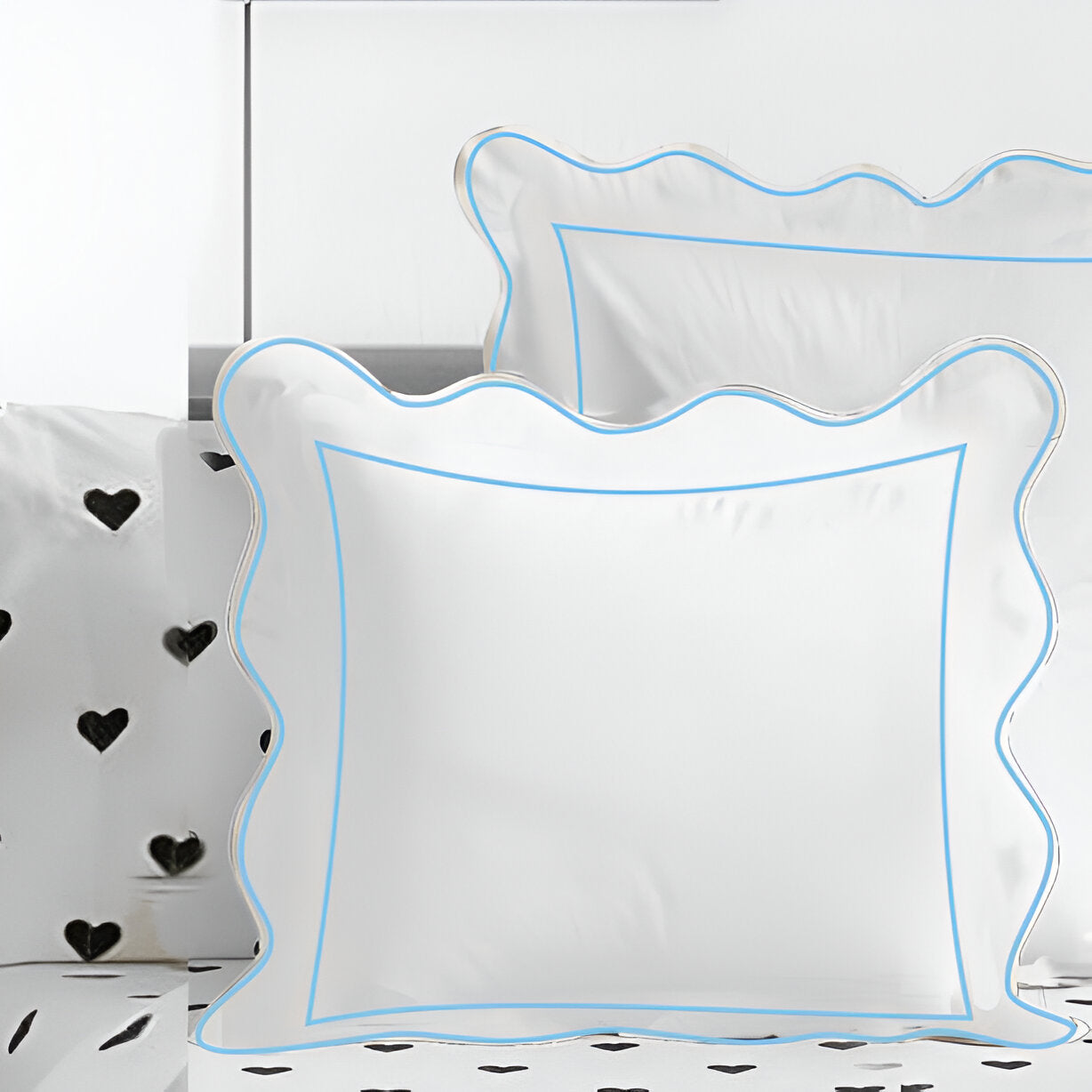 400TC Cotton Scallop Embroidery & Border Sateen Solid Euro Sham