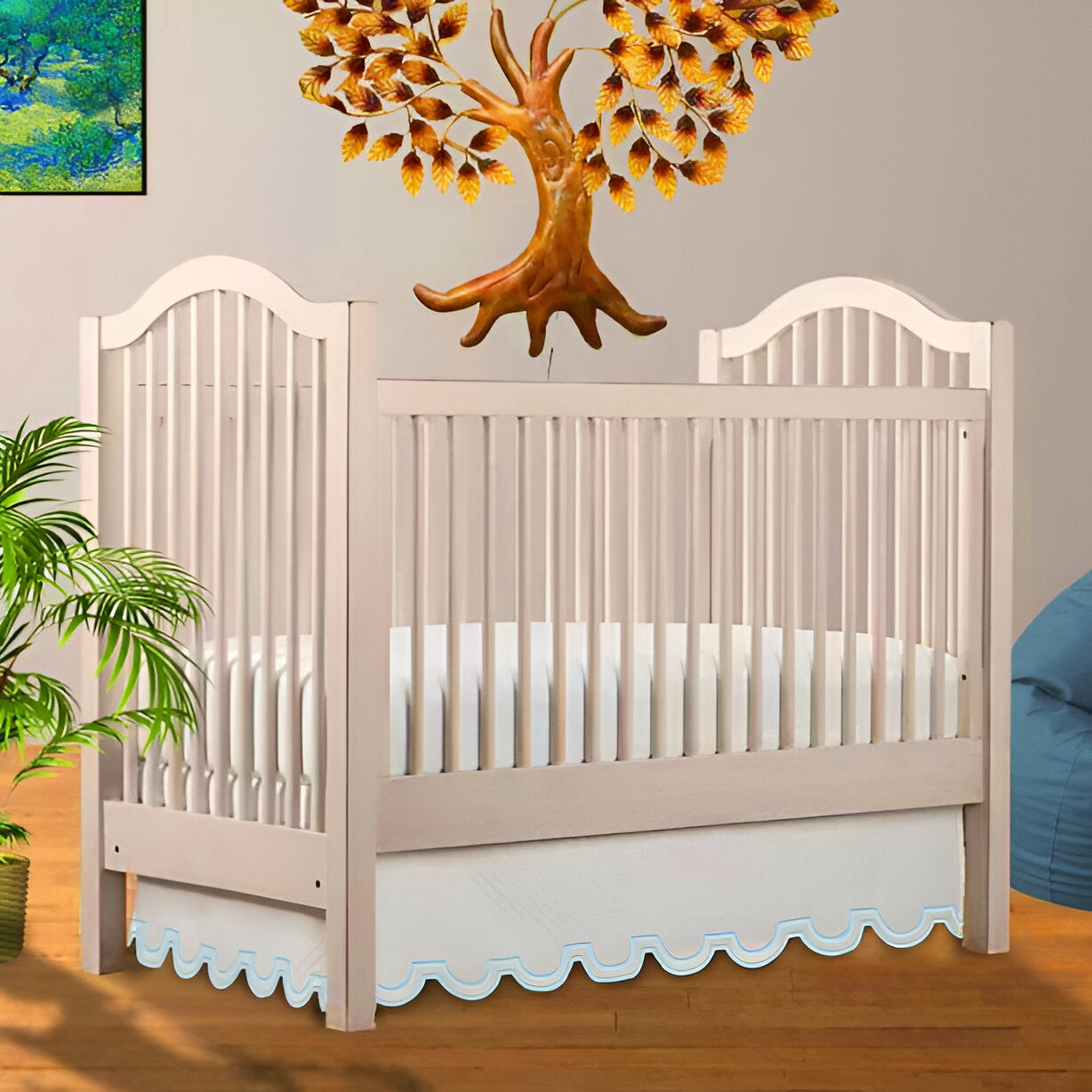 U Shape Scallop Embroidery Cotton Tailored Crib Skirt