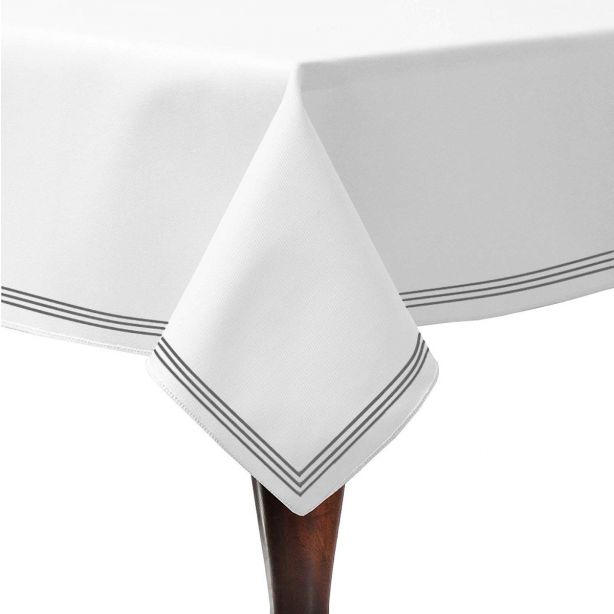 Triple Embroidery Border Sateen Poly Cotton Solid Table Cloth