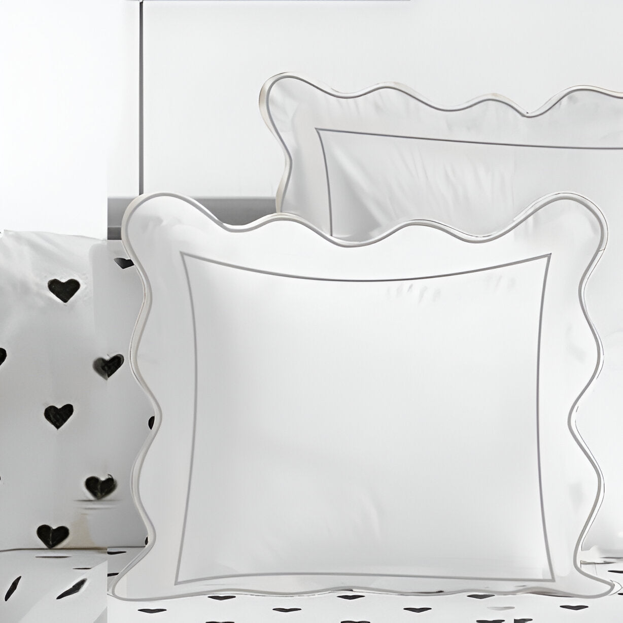 400TC Cotton Scallop Embroidery & Border Sateen Solid Euro Sham