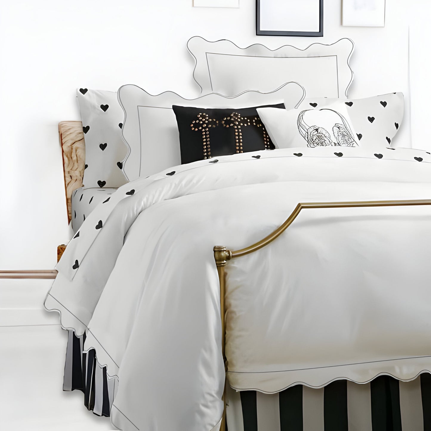 400TC Cotton Scallop Embroidery & Border Sateen Solid Duvet Cover Set