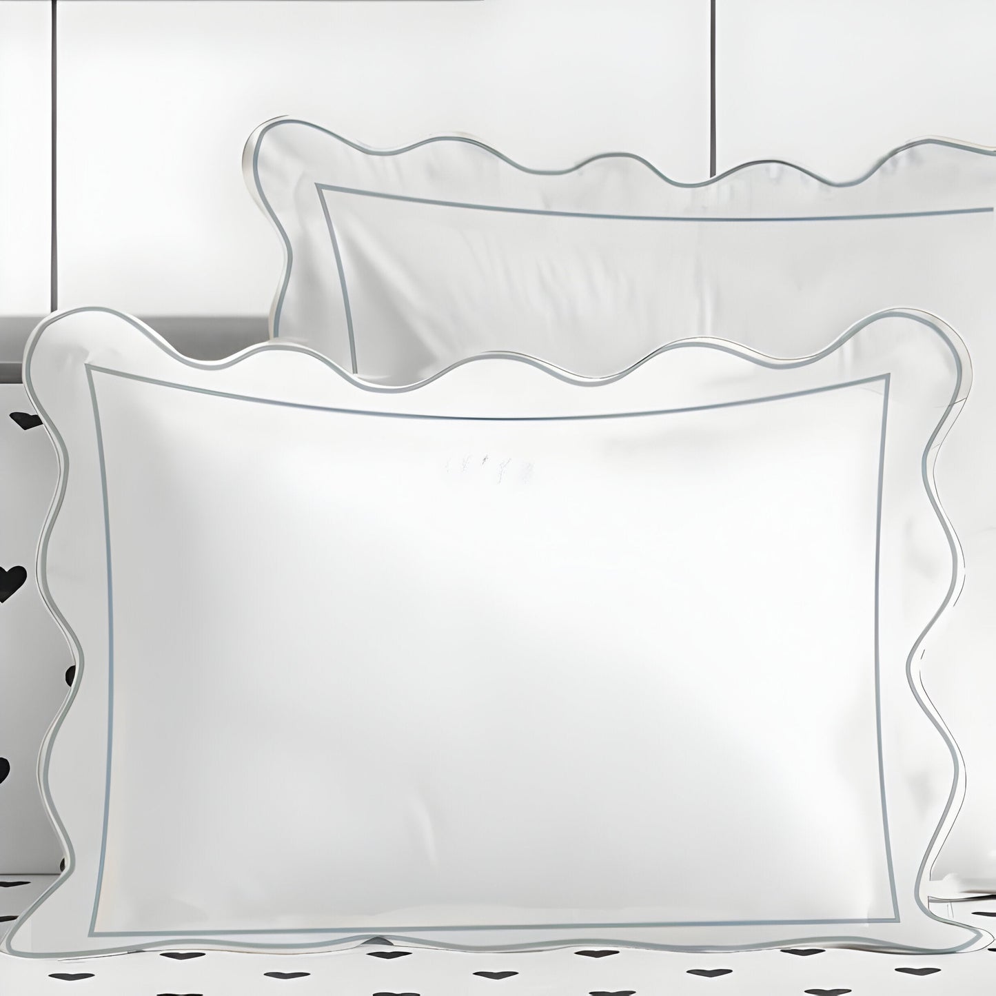 400TC Cotton Scallop Embroidery & Border Sateen Solid Duvet Cover Set