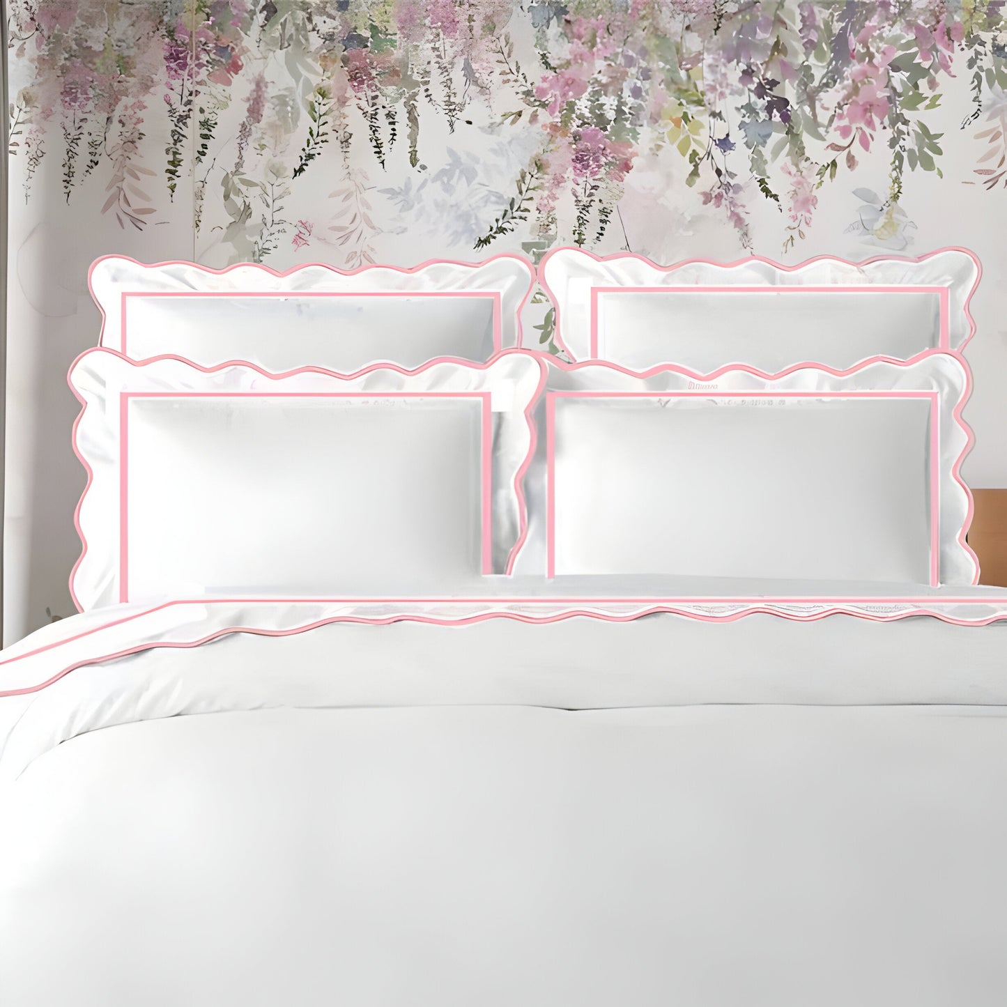 400TC Cotton Scallop Embroidery & Border Sateen Solid Duvet Cover Set