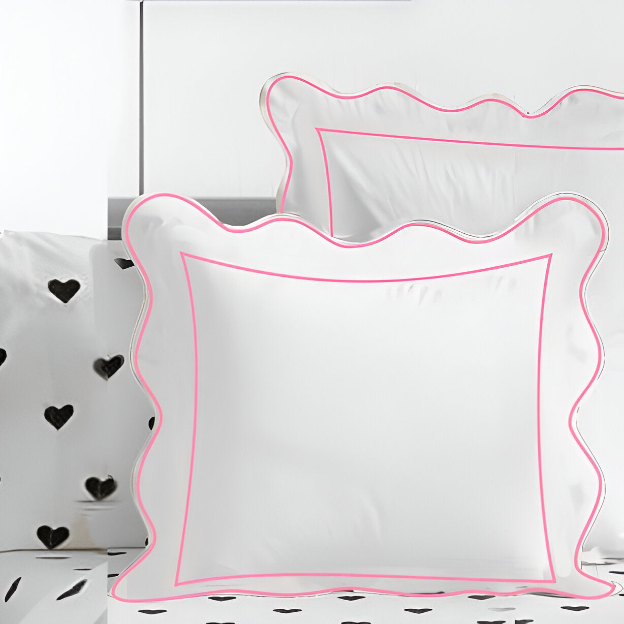 400TC Cotton Scallop Embroidery & Border Sateen Solid Euro Sham