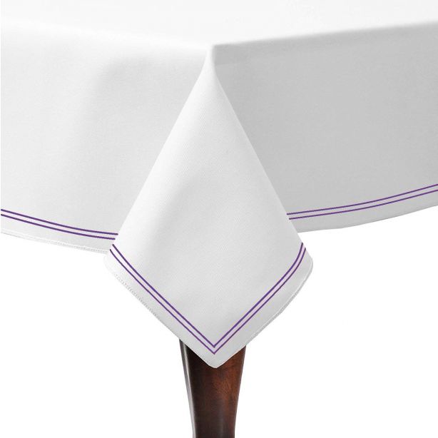 Double Embroidery Border Poly Cotton Sateen Solid Table Cloth