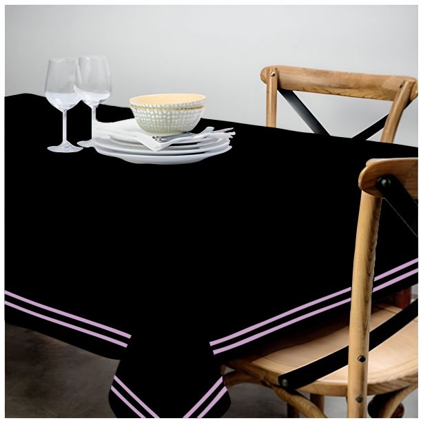 Double Embroidery Border Sateen Cotton Solid Table Cloth - Black