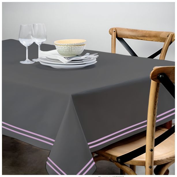 Double Embroidery Border Sateen Cotton Solid Table Cloth - Dark Grey