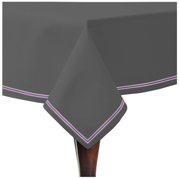 Double Embroidery Border Sateen Cotton Solid Table Cloth - Dark Grey
