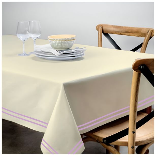 Double Embroidery Border Sateen Cotton Solid Table Cloth - Ivory