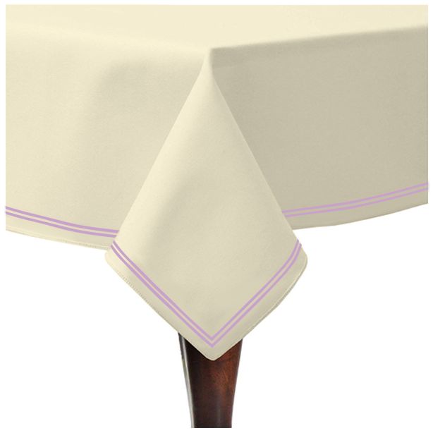 Double Embroidery Border Sateen Cotton Solid Table Cloth - Ivory