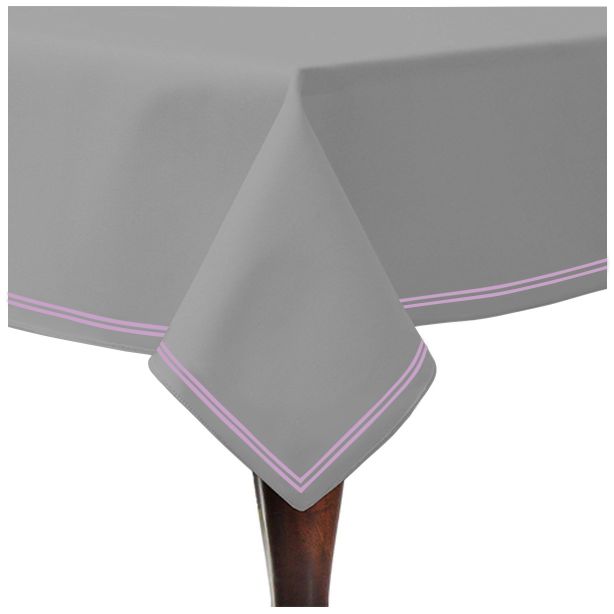Double Embroidery Border Sateen Cotton Solid Table Cloth - Light Grey