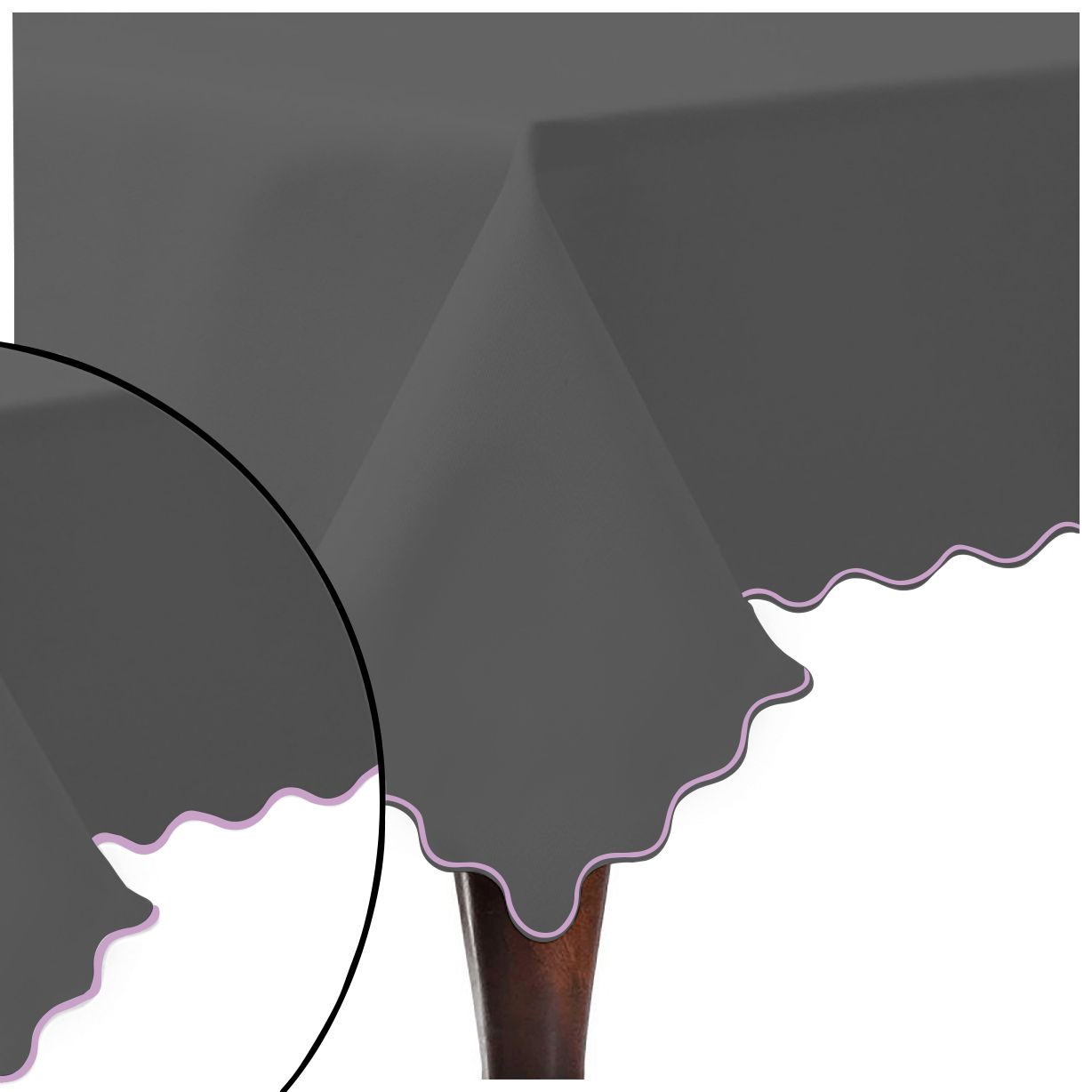 Scallop Embroidery Sateen Cotton Solid Table Cloth - Dark Grey