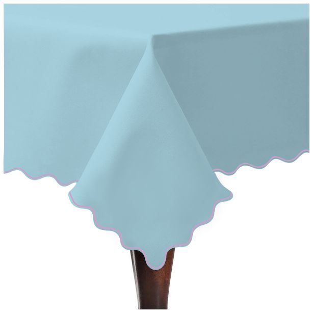 Scallop Embroidery Sateen Cotton Solid Table Cloth - Light Blue
