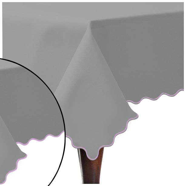 Scallop Embroidery Sateen Cotton Solid Table Cloth - Light Grey