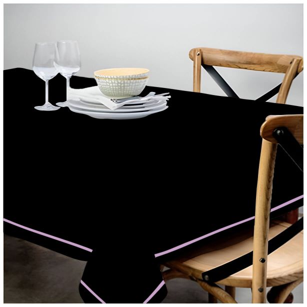 Single Embroidery Border Sateen Cotton Solid Table Cloth - Black