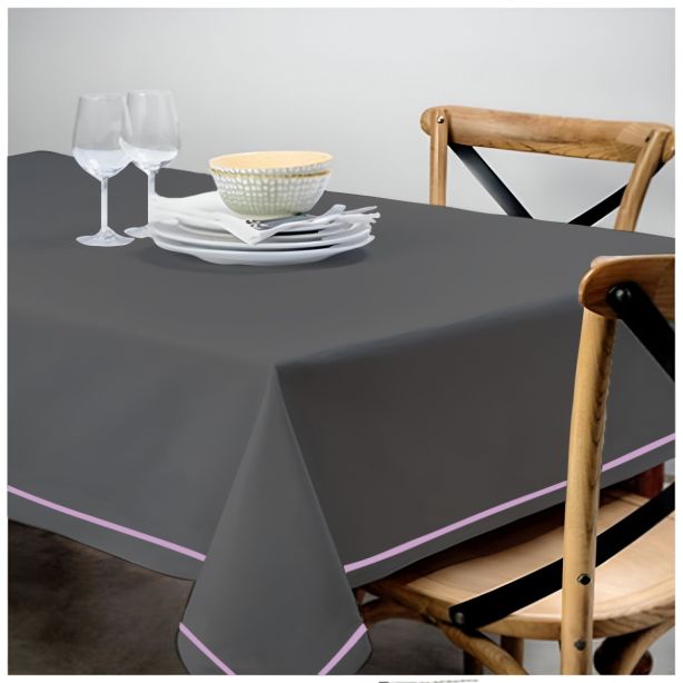 Single Embroidery Border Sateen Cotton Solid Table Cloth - Dark Grey